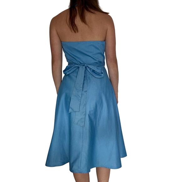 Vintage 1970s Wrap Dress Ellen Tracy Bonwit Teller Blue Cotton Fit & Flare - Picture 8 of 13